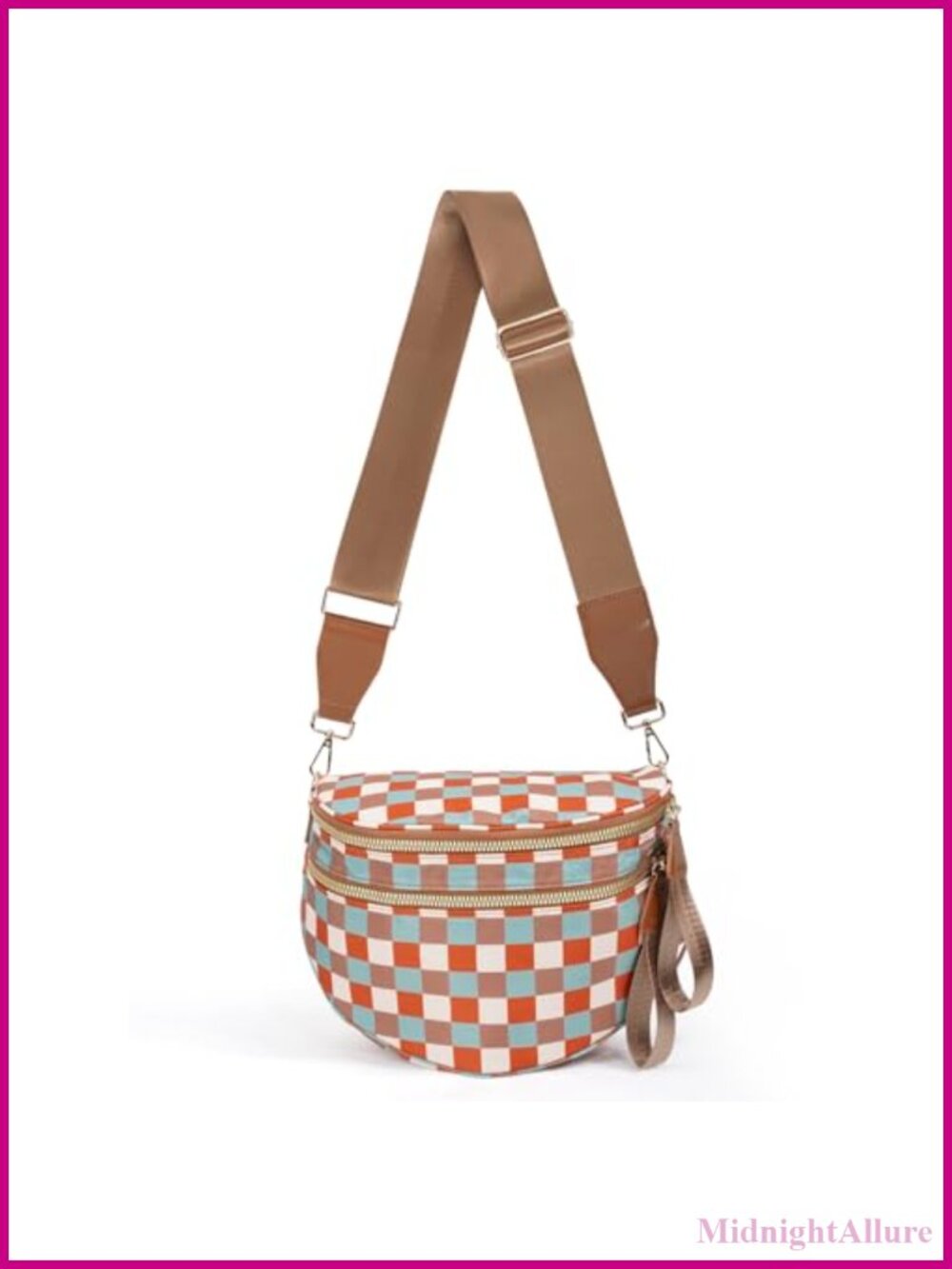Nylon Crossbody Bag Expandable Plaid Belt Bag Fanny Pack Multiple Pockets